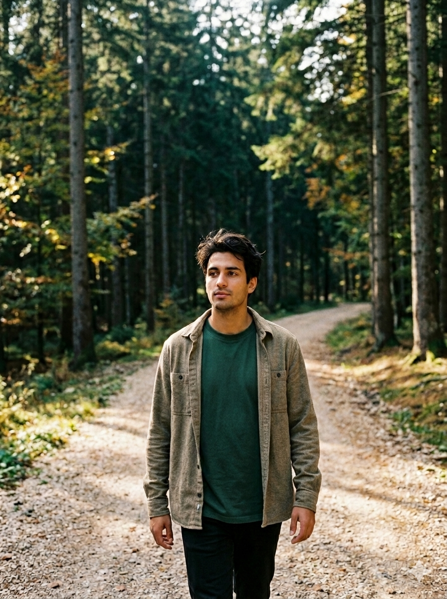 Man walking on a path in a forest