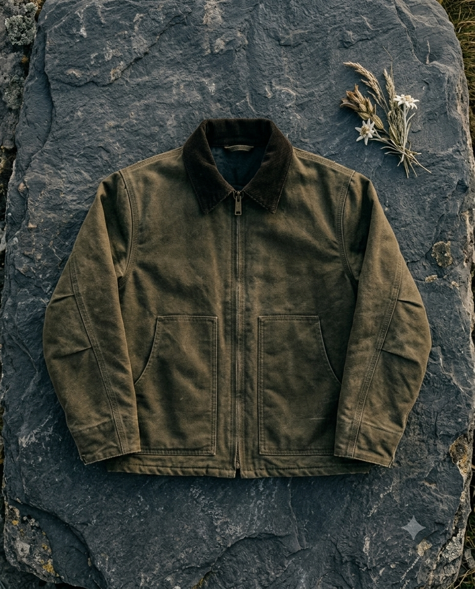Brown jacket on a stone surface with dried plants